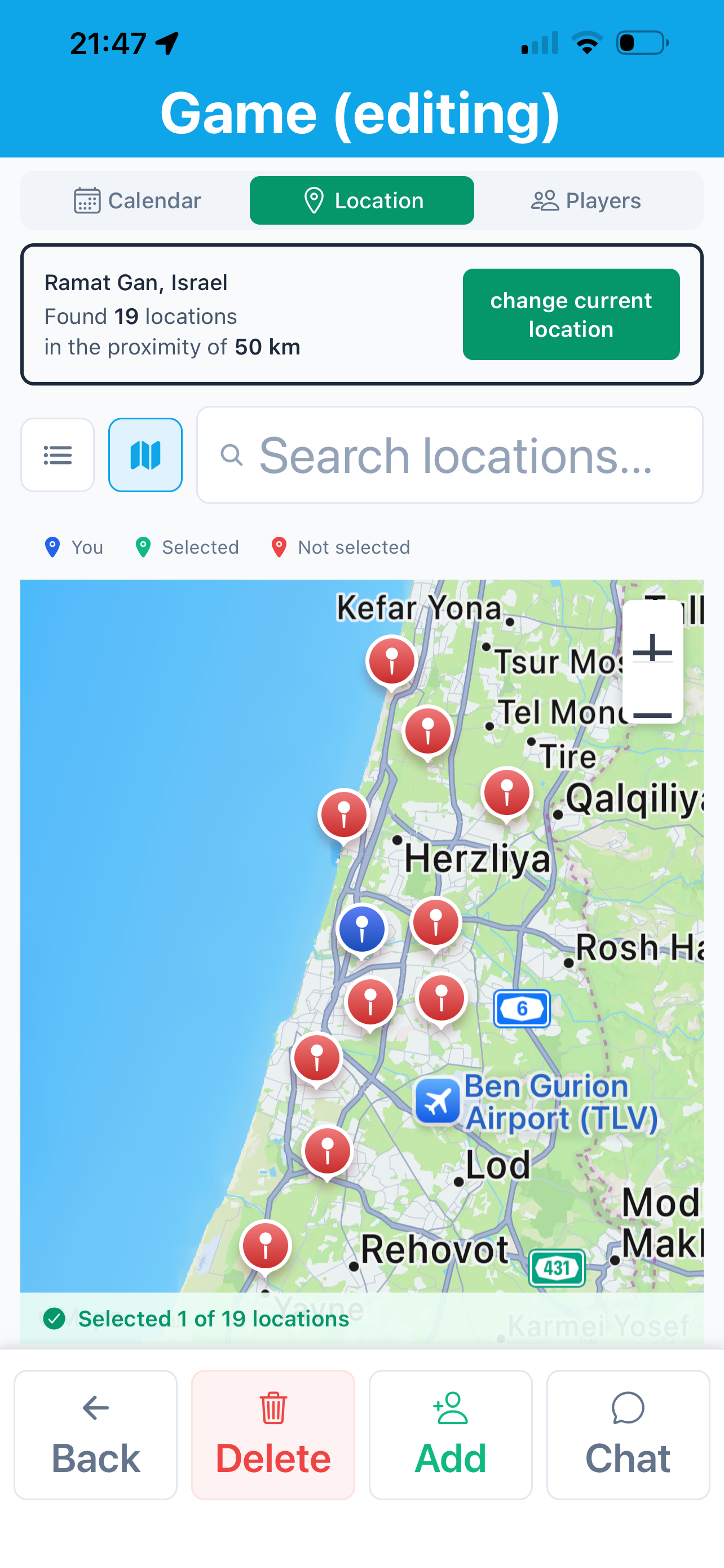 Select game club location