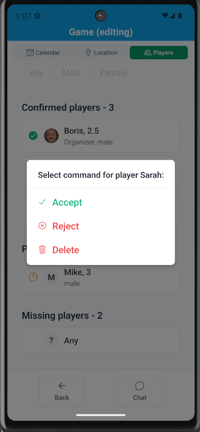 Player consent screen