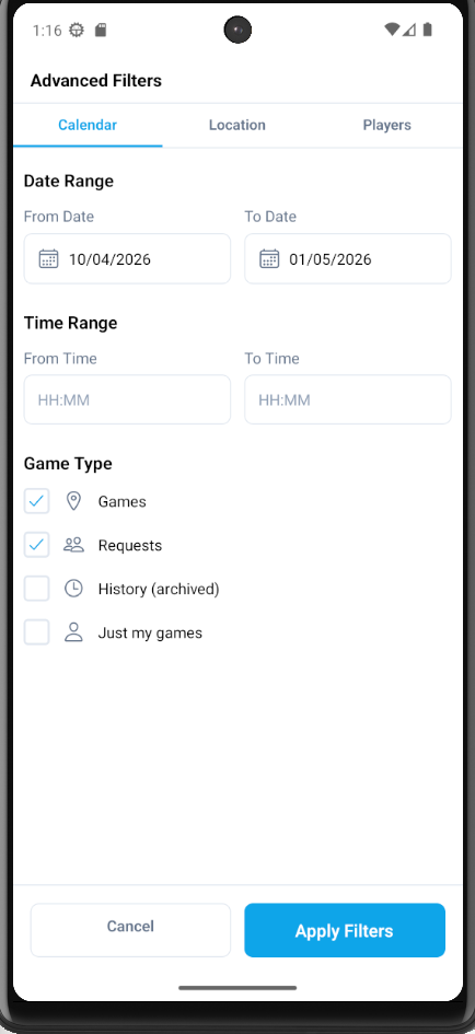 Filter games by dates
