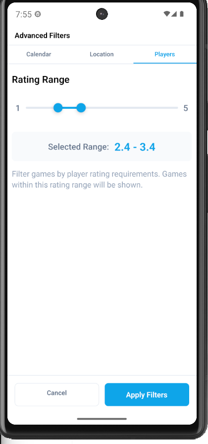 Filter games by player rating